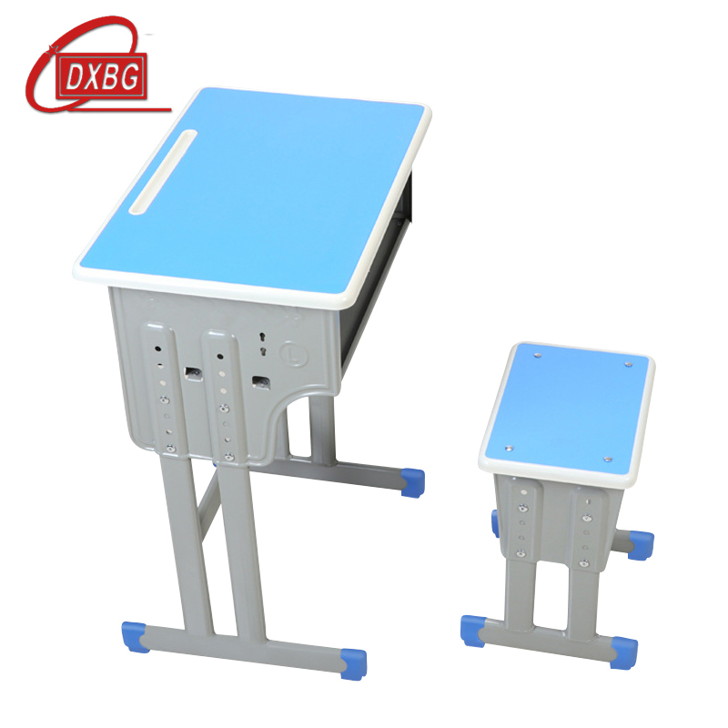 DXBG学生课桌椅儿童学习桌单人培训辅导补习班升降课桌椅学校写字课桌【工厂现做 7天内发货】 双柱单人方凳胡兰色