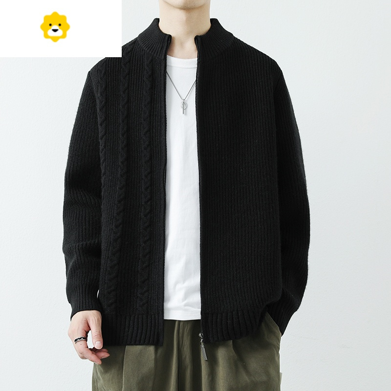 fishbasket开衫男士针织衫宽松帅气纯色潮流休闲外穿毛衣男款季立领