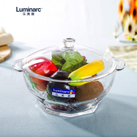 乐美雅(Luminarc)花岗岩双耳全钢化玻璃汤碗水果沙拉碗(带盖)透明1.5L微波炉可用