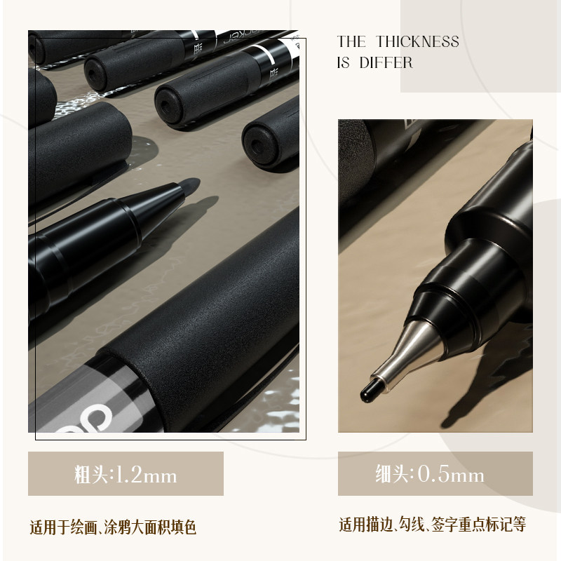 得力(deli)细杆双头0.5mm/1.2mm物流快递油性记号笔勾线笔会议签字笔马克笔红色12支/盒 S831高清大图