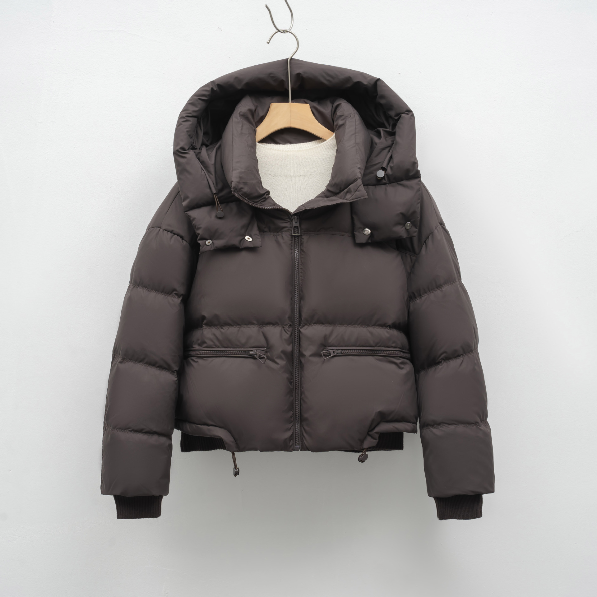 短款冬季白鸭绒时尚简约面包服加厚保暖蓬松外套羽绒服女 巧克色 M