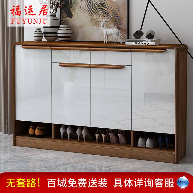 中式实木框鞋柜北欧家用储物柜隔断口厅柜收纳大容量玄关鞋柜高清大图