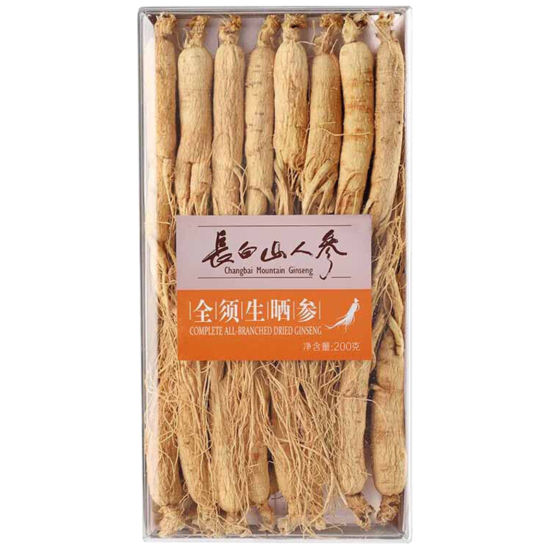 长白山人参全须生晒参亚克力盒30-35全须生晒参200g*1盒