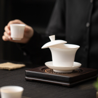 苏氏陶瓷(SUSHI CERAMICS)悬停马蹄三才盖碗羊脂玉描金德化白瓷功夫茶具泡茶碗茶备