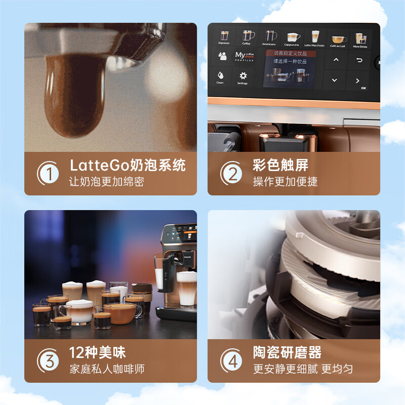 飞利浦(PHILIPS)全自动浓缩家用办公奶泡咖啡机EP5144/92黑银高清大图