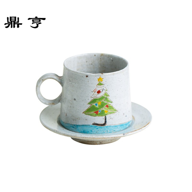 鼎亨|原创设计质朴手工陶瓷咖啡杯带碟圣诞水杯马克杯