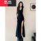 YIBUSHENG黑色无袖背心连衣裙女2024季新款开叉长裙礼服风情万种的小妈裙