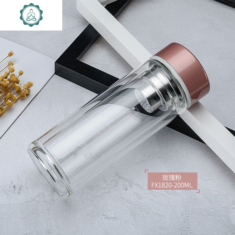 双层女可爱便携防漏简约家用防烫茶杯带盖个性 玻璃杯