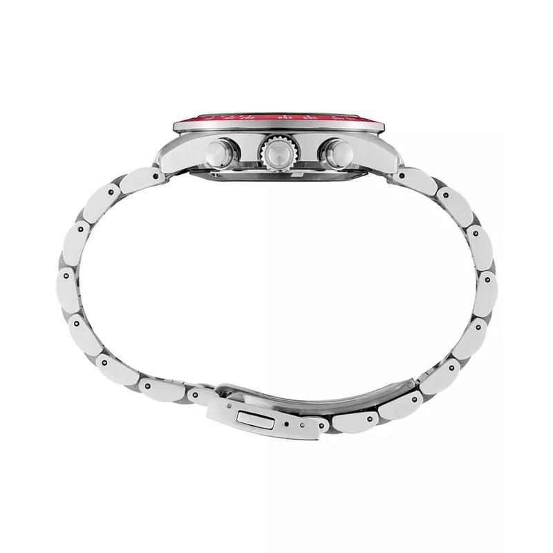 男士太阳能计时红圈白盘不锈钢腕表41mm防水运动手表高清大图