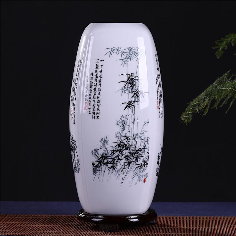 景德镇陶瓷器花瓶富贵竹插花创意摆件梅兰竹菊瓷器客厅家居摆设 三维工匠 梅兰竹菊花瓶送木质旋转底座高31厘米高清大图