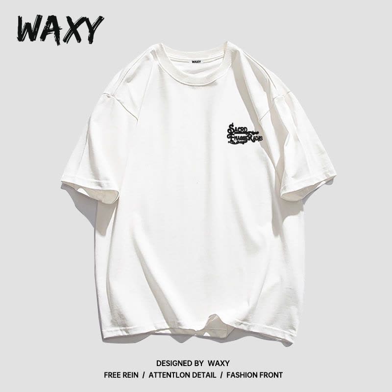 WAXY夏季新款纯棉短袖T恤女学生宽松复古休闲慵懒风韩版潮牌上衣图片