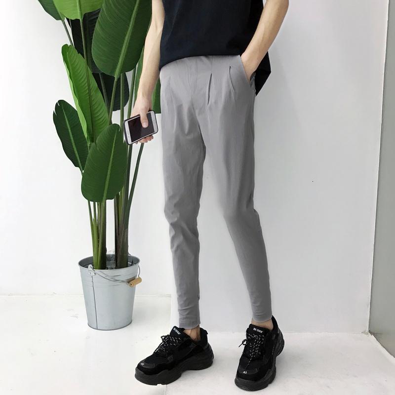 春夏弹力束脚九分裤男韩版气质哈伦裤修身小脚裤青少年百搭休闲裤