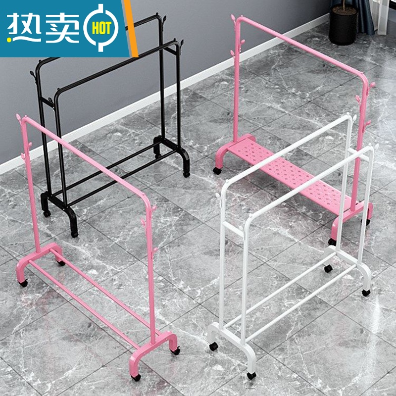 敬平简易晾衣架落地折叠卧室单杆室内晾衣杆挂衣架阳台晒衣服架子家用 加强1.25米-经典款黑色高清大图