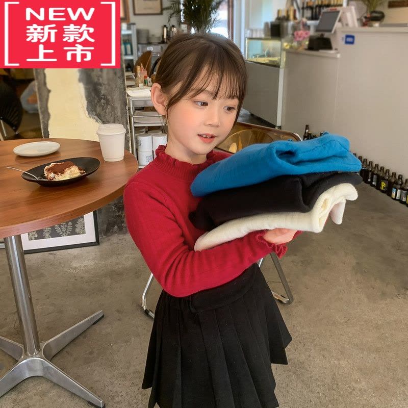 可莉允女童打底毛衣儿童花边领洋气针织衫加绒加厚秋冬2022新款童装图片