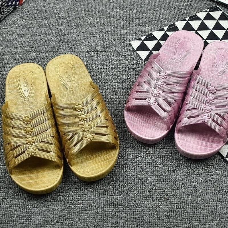 拖鞋女夏季软底防滑时尚女士耐磨塑料坡跟新款妈妈凉拖外穿603金色36