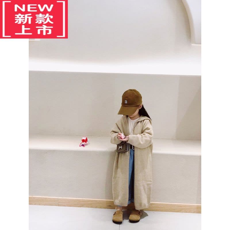可莉允恬恬很甜 2022新款女童秋冬针织开衫时髦慵懒风连帽长款毛衣外套图片