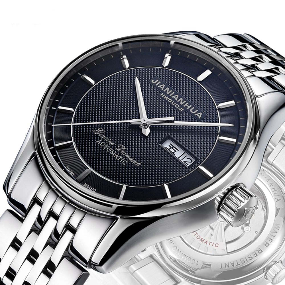 瑞士嘉年华CARNIVAL手表 新款商务系列防水男士全自动机械表 男正装时尚双日历精钢男表 精钢金属腕表8612G高清大图