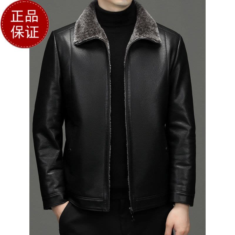 免费试穿 真皮皮衣男士山羊皮皮毛一体翻领短款羊毛内胆外套男羊羔毛绒机车高级皮衣夹克2024新款冬季加厚棉衣服图片