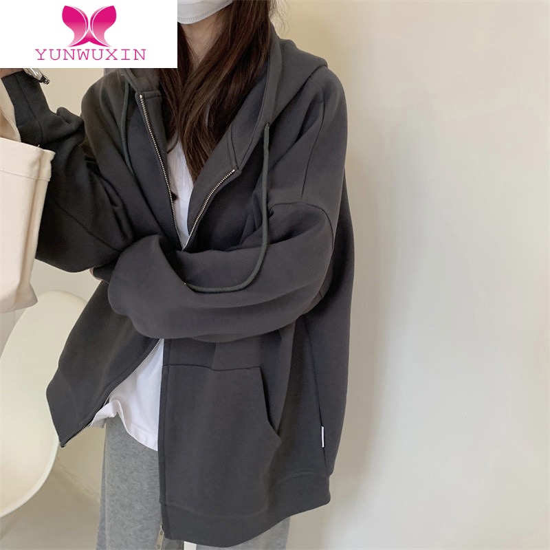 YUNWUXIN炭灰色卫衣女2022新款山东即墨外套款小个子秋季拉链oversize