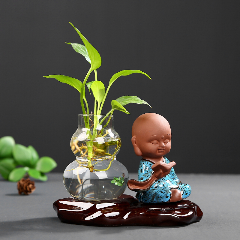 创意陶瓷花器小花瓶家居装饰品摆件插花干花中式客厅电视柜工艺品 三维工匠 KJY-福禄-思考-蓝高清大图