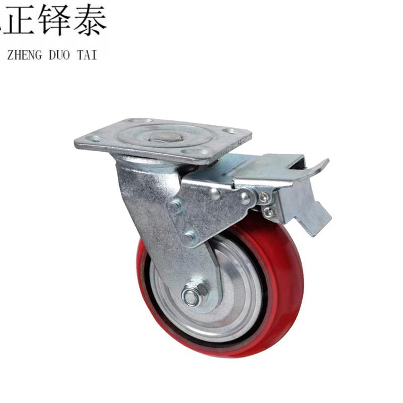 正铎泰 聚氨酯 耐磨 带刹车万向轮 4寸100mm/个 4寸100mm