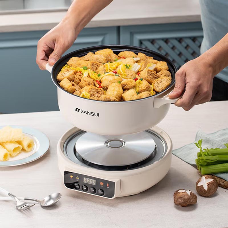 SANSUI山水 5L电火锅家用电煮锅多功能锅电热锅分体式电炒锅多用途小电锅 MHGE5002高清大图