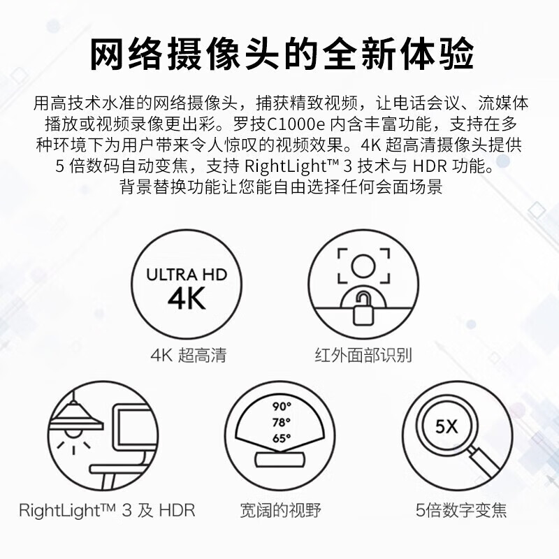 罗技 C1000e 4K高清网络摄像头高清大图