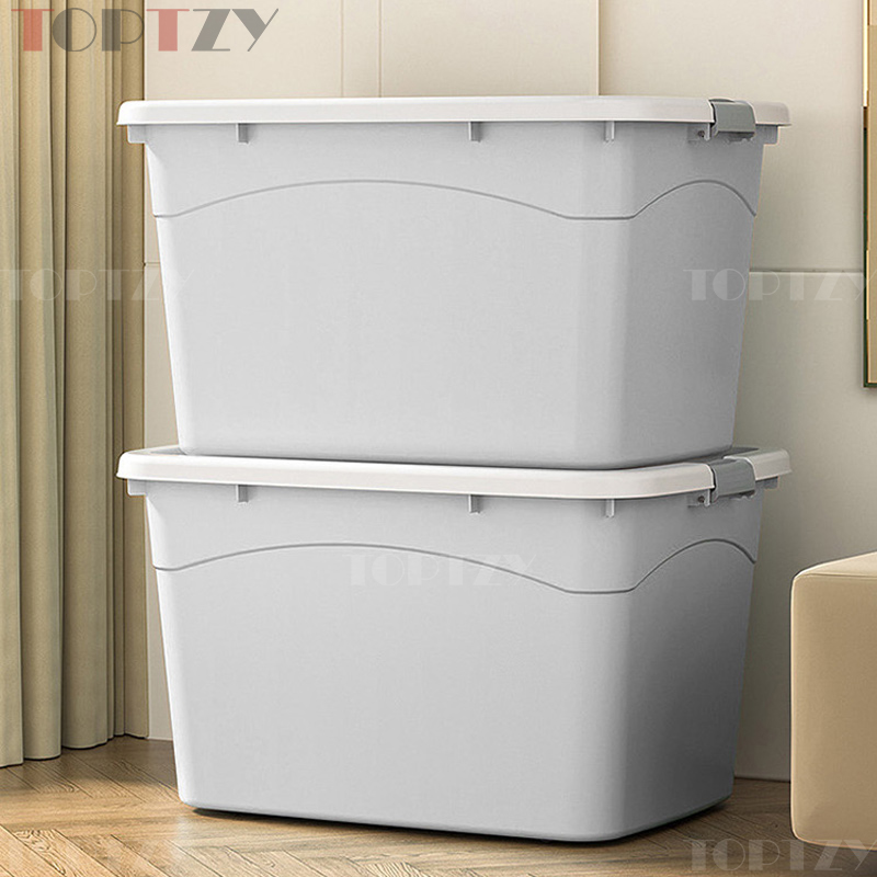 toptzy TZ3111301 塑料收纳箱衣服整理箱杂物储物箱子 60L浅灰色高清大图