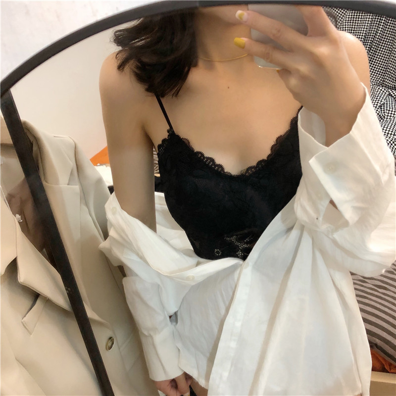 蕾丝性感交叉美背裹胸吊带打底背心无钢圈文胸聚拢带胸垫抹胸内衣