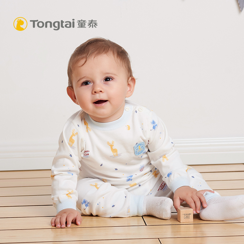 童泰TONGTAI婴儿纯棉肩开内衣套装6-24个月-3岁宝宝套头上衣裤子2件套