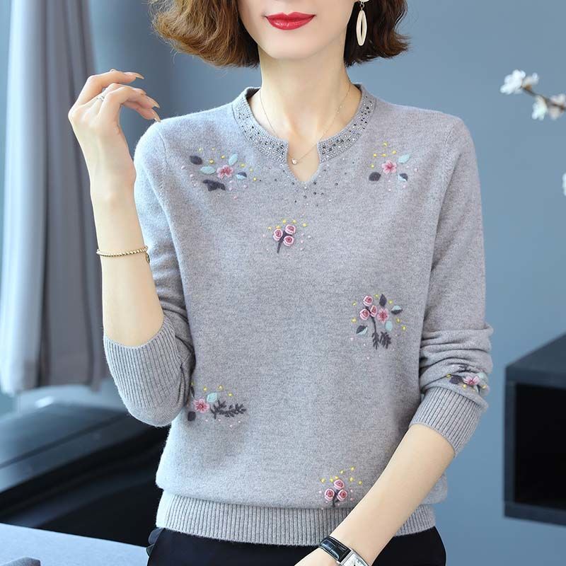 中年女士秋冬新款仿羊毛衫宽松中老年妈妈装毛衣打底衫洋气上衣潮