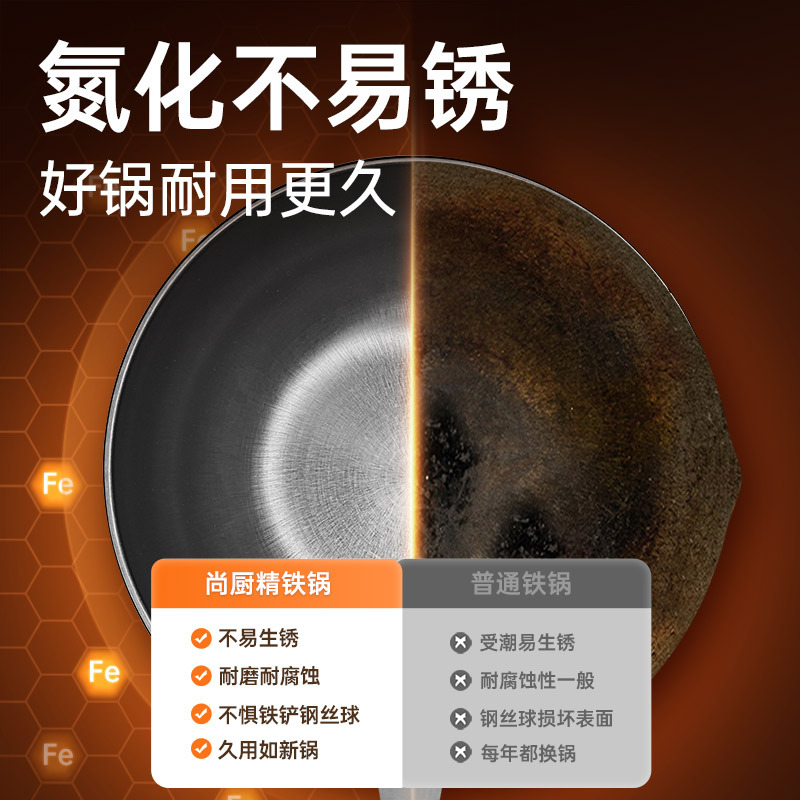 炊大皇精铁锅32cm 尚厨精铁炒锅 32CM带盖