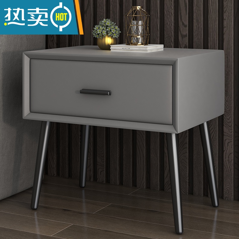 敬平现代轻奢床头柜实木储物柜卧室意式简约单抽屉港式收纳北欧床头柜收纳柜 浅灰色