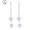 s925纯银镶钻八角星星珍珠耳线女韩国简约气质长款流苏耳坠 JiMi