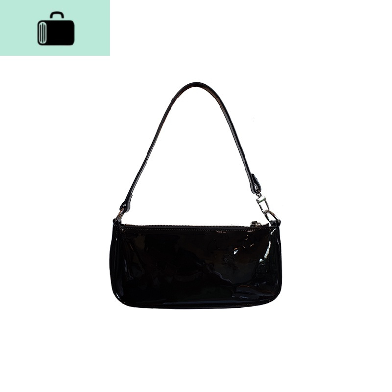 想不吸睛都难闪亮亮漆皮包奶奶包法棍包腋肩包女NEW LAKE 黑色送亚古链条女士单肩包