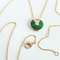 【二手95新】卡地亚（CARTIER）超小号18K玫瑰金镶孔雀石护身符 项链 全套 含票