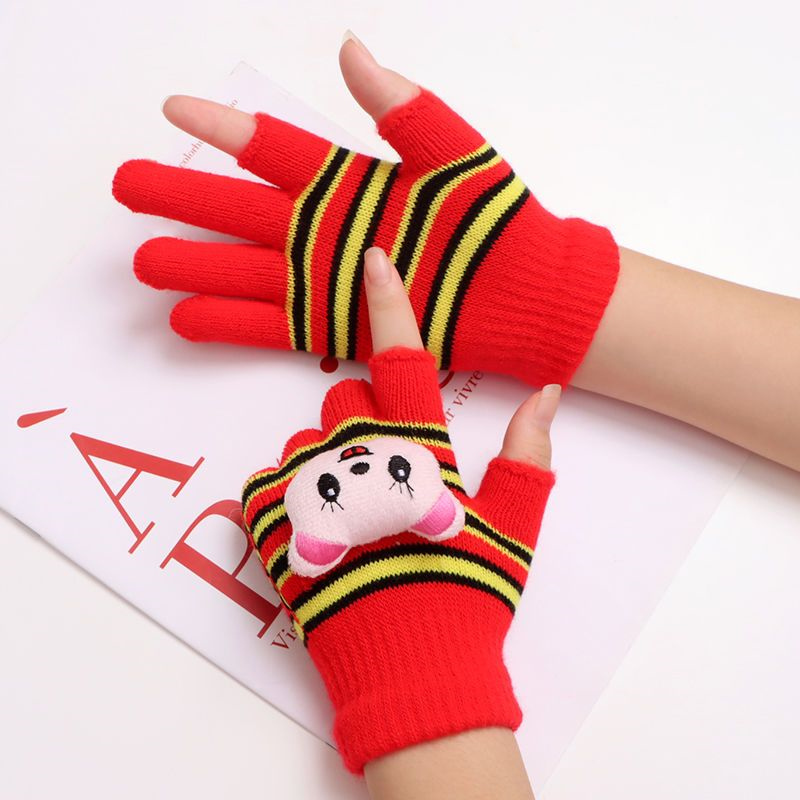 可爱儿童手套秋冬季小学生写字漏二指手套男女童保暖拉绒半指手套