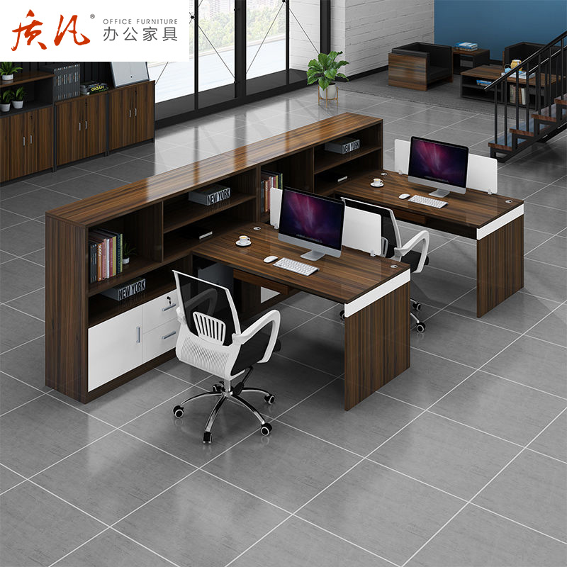 质凡办公家具办公桌组合职员 简约现代员工工位带柜子高清大图