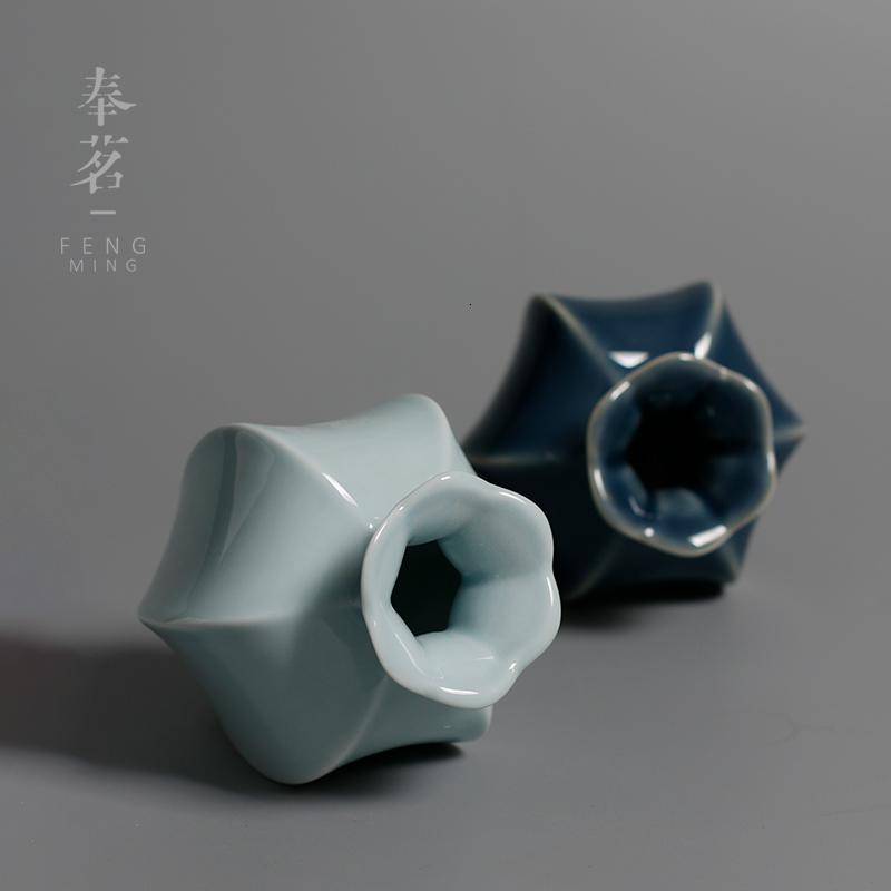 新中式石榴陶瓷花瓶摆件 家居装饰品茶道茶桌霁蓝釉仿生花器 三维工匠 霁蓝--石榴花瓶(高)高清大图