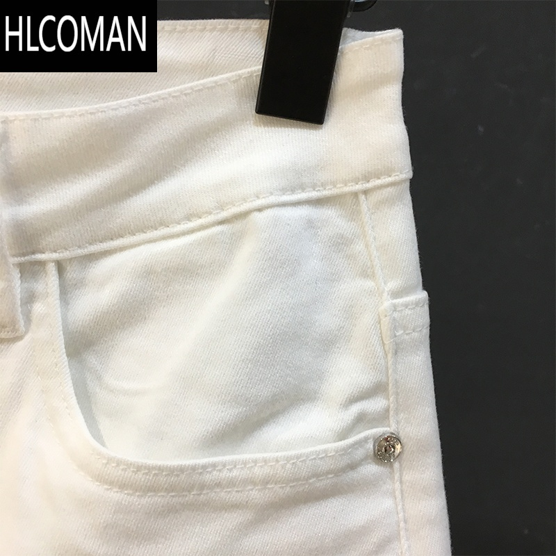HLCOMAN夏季白色五分裤男潮流休闲百搭修身牛仔裤薄款弹力中裤白色短裤子