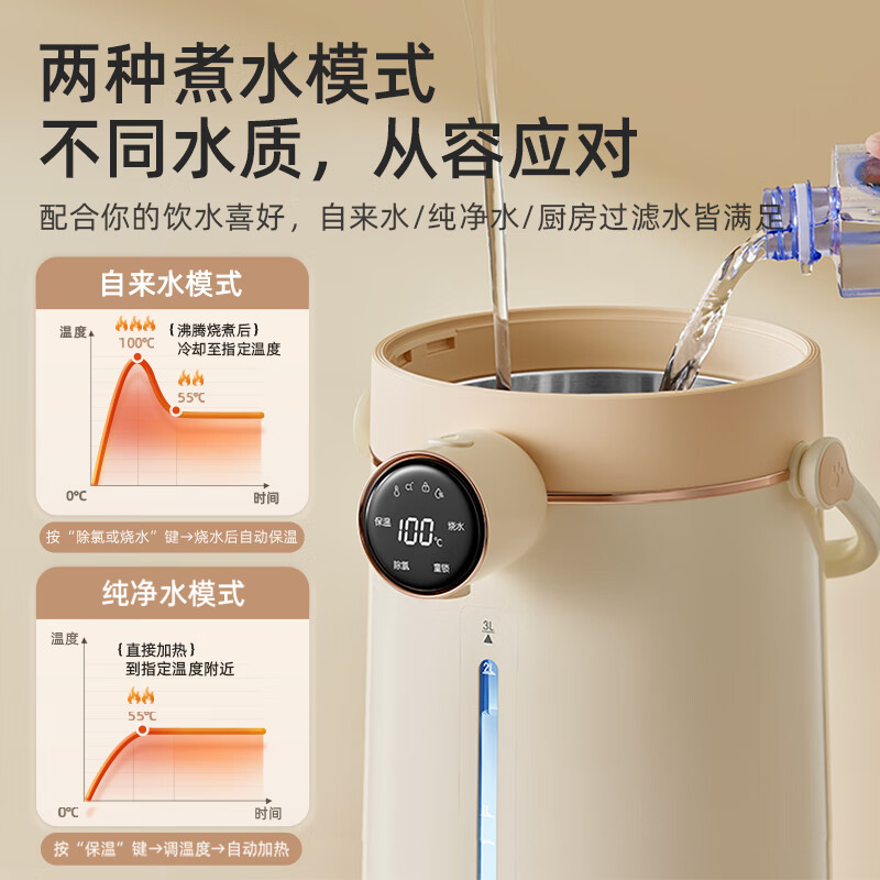 小熊(Bear)电热水壶恒温烧水壶316L不锈钢电水瓶 防烫除氯多段保温ZDH-H30G1高清大图