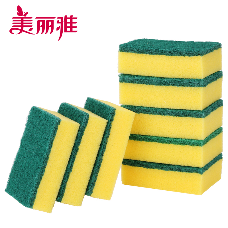 美丽雅 家用厨房清洁刷碗刷锅双面清洁炫彩百洁布8片装高清大图