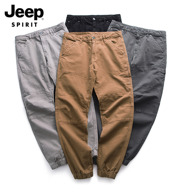 jeep休闲工装裤男2022新款男士百搭时尚裤子潮流帅气修身长裤男潮