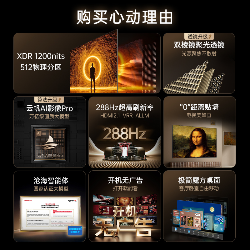 长虹电视65D7H Mini 65英寸电视 AI TV壁画 DeepSeek MiniLED 4K超高清平板电视政府补贴高清大图