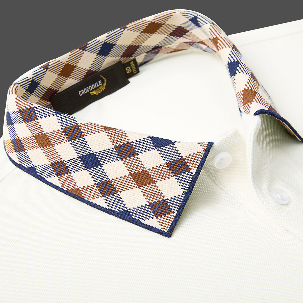 鳄鱼恤CROCODILE 夏季吸汗透气格纹商务POLO衫男短袖T恤高清大图