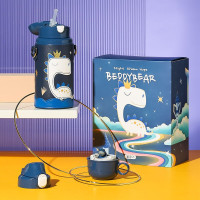 (免费刻字)涂鸦恐龙韩国杯具熊BEDDYBEAR正品儿童保温杯316不锈钢带吸管三用水壶男女学生杯子580ml保温用品