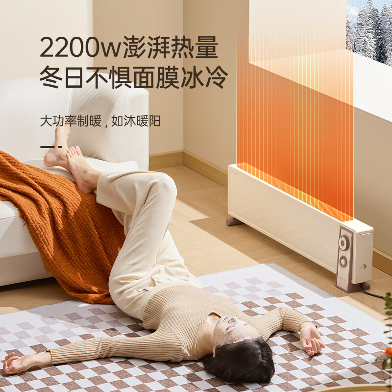 先锋(SINGFUN)踢脚线取暖器家用2200W功率电暖器石墨烯电暖气片电暖风办公室浴室防水恒温DTJ-T17 机械款高清大图