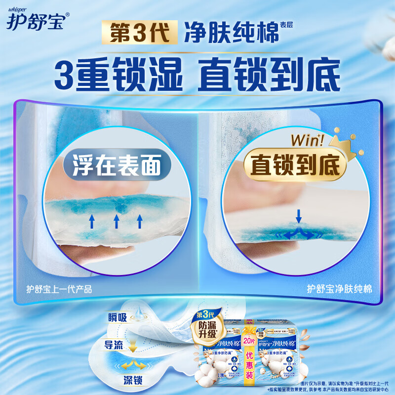 护舒宝 净肤纯棉卫生巾 240mm*20片 超薄姨妈巾高清大图