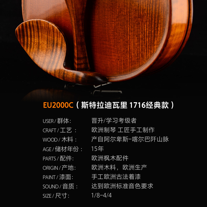 Christina克莉丝蒂娜EU2000C整琴欧洲制作原装进口考级小提琴考级演奏初学入门实木手工小提琴乐器