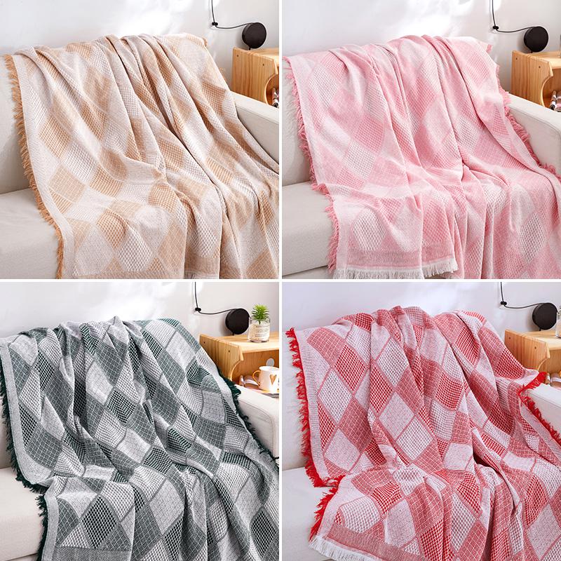 家柏饰(CORATED)北欧方格全盖沙发布单沙发巾沙发套罩沙发垫盖布沙发毯 白方格 90*240cm高清大图